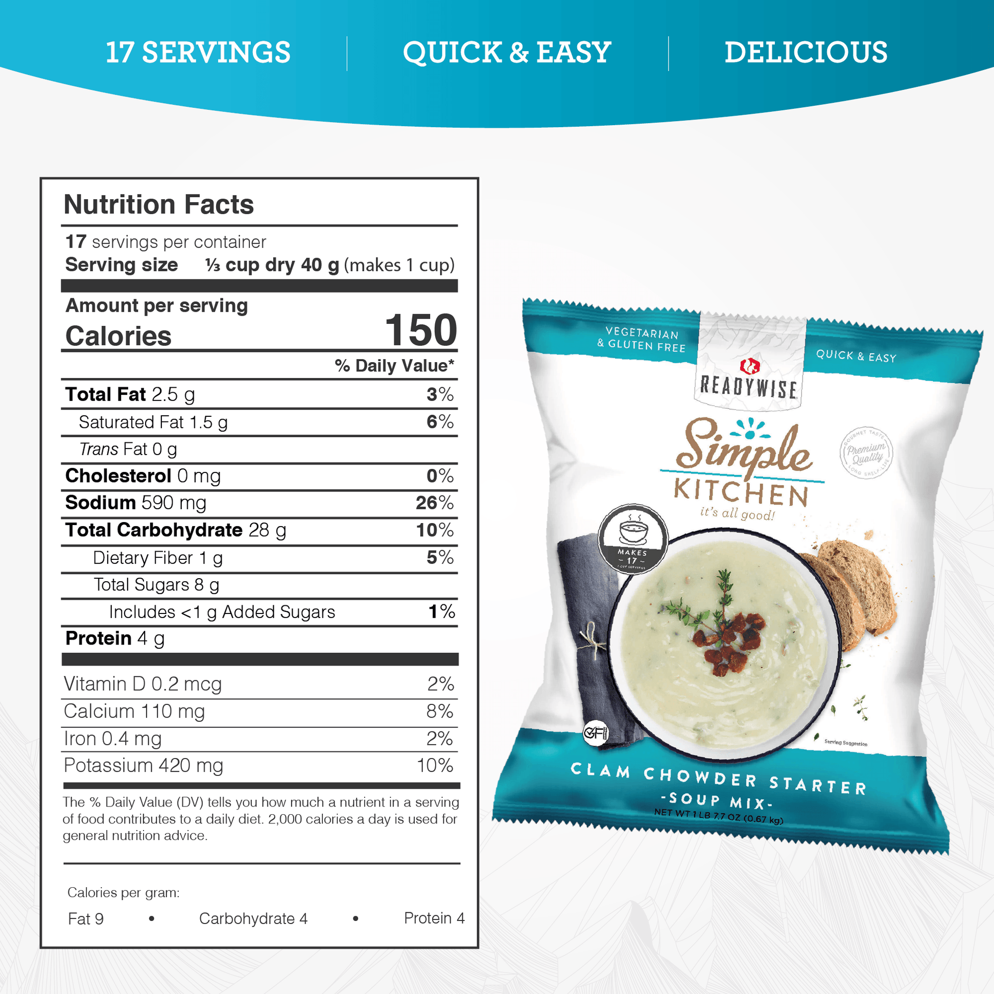 Clam Chowder Starter Soup Mix - 17 Servings per Pouch - Simple Kitchen Foods