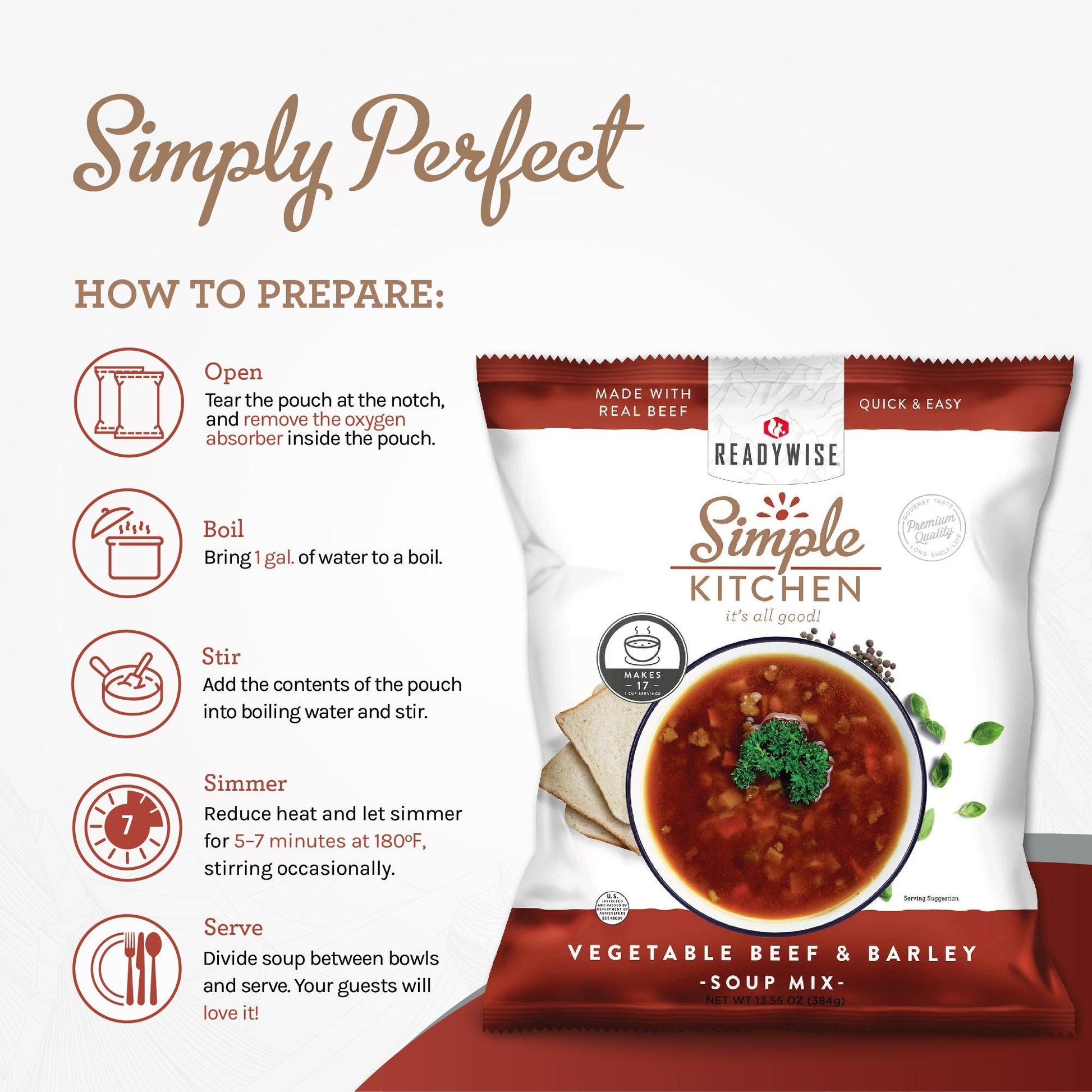 Vegetable Beef & Barley Soup Mix - 17 Servings per Pouch - Simple Kitchen Foods