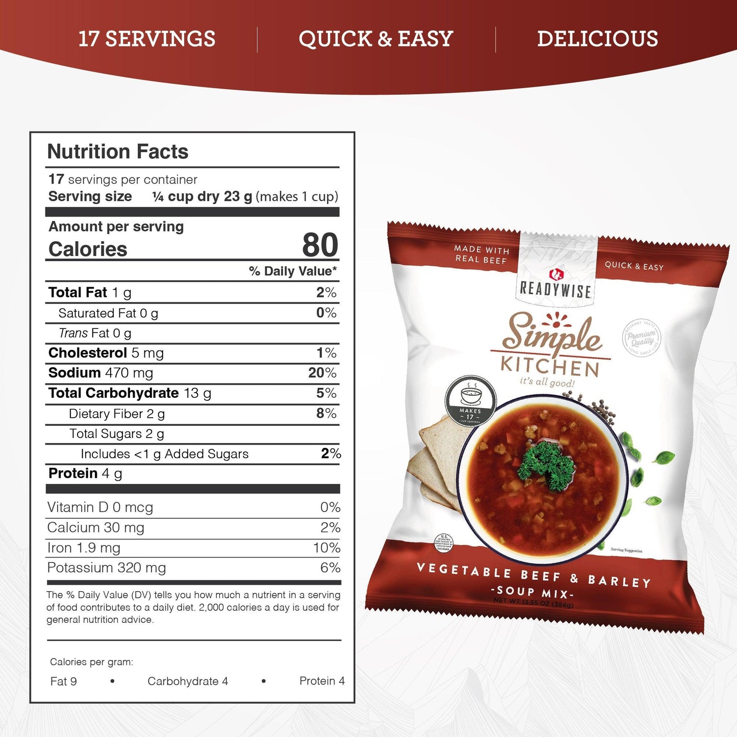 Vegetable Beef & Barley Soup Mix - 17 Servings per Pouch - Simple Kitchen Foods